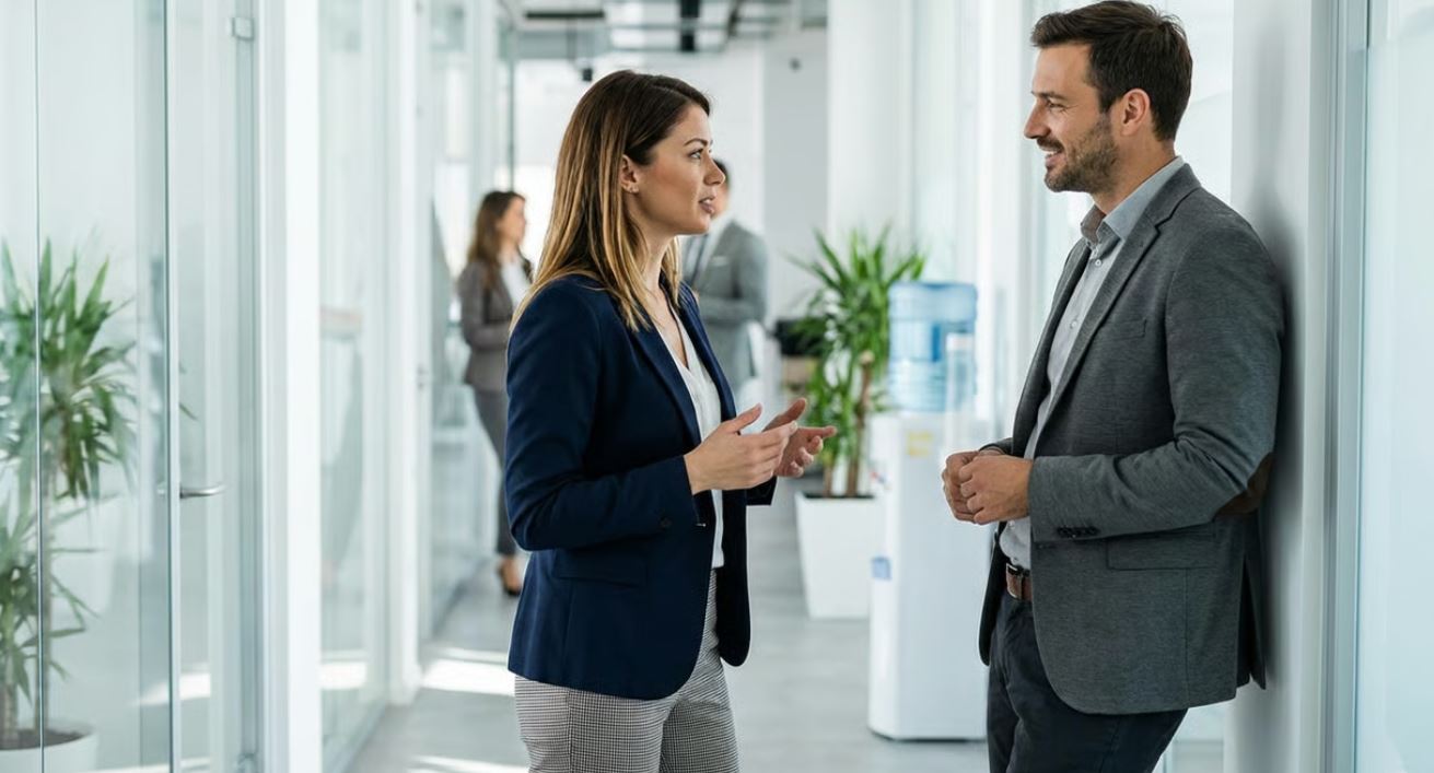 One-on-one workplace conversation where an employee asks for clarification politely.