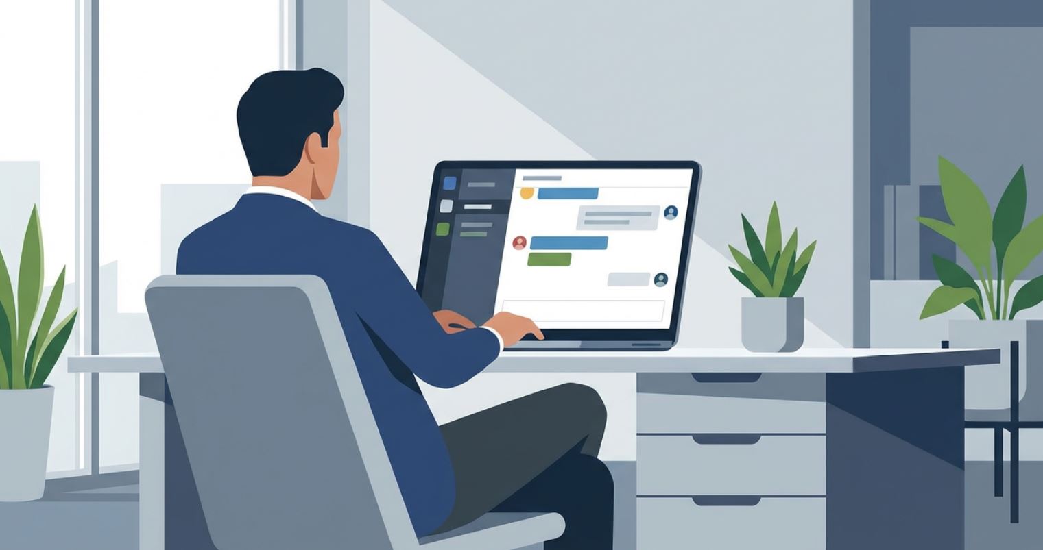 Example of following up at work using polite and professional chat communication.