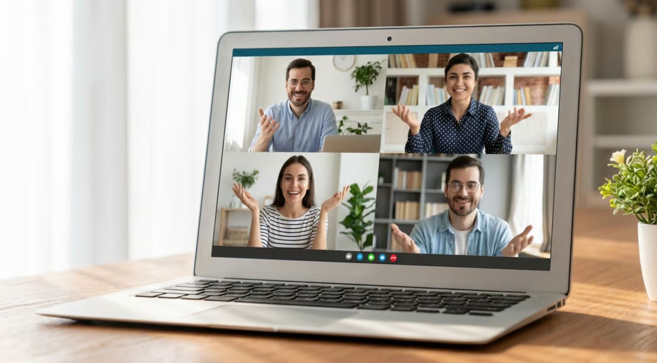 Small talk at work happening before a virtual meeting on Zoom.