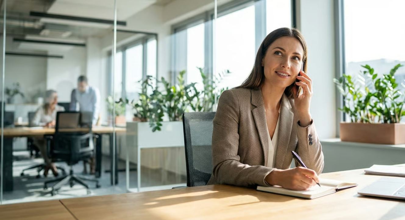Employee asking someone to repeat at work on a professional phone call.