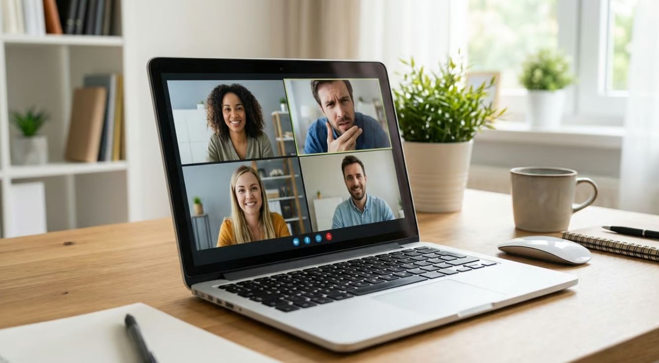 Non-native English speaker asking someone to repeat at work during an online meeting.